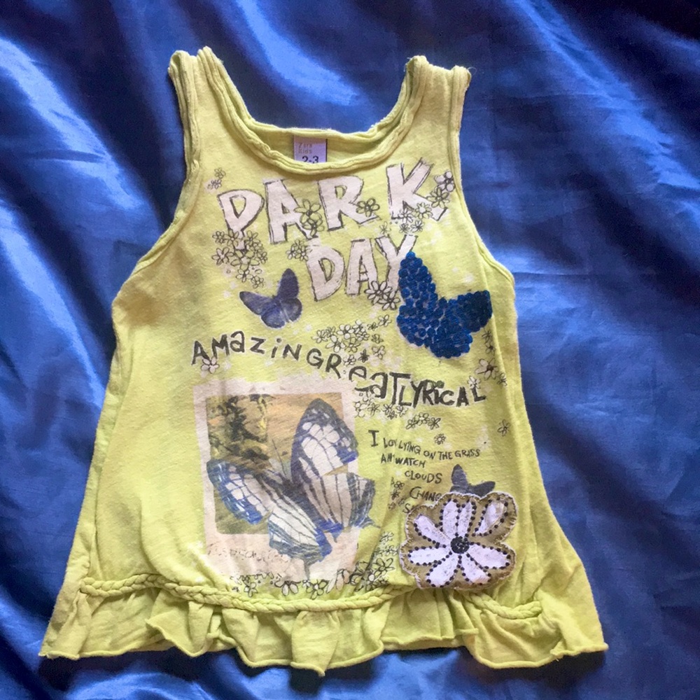 1/$5, 3/$12, 5/$15 Zara Summer Sleeveless Green "Park Day" Top  size 2-3T